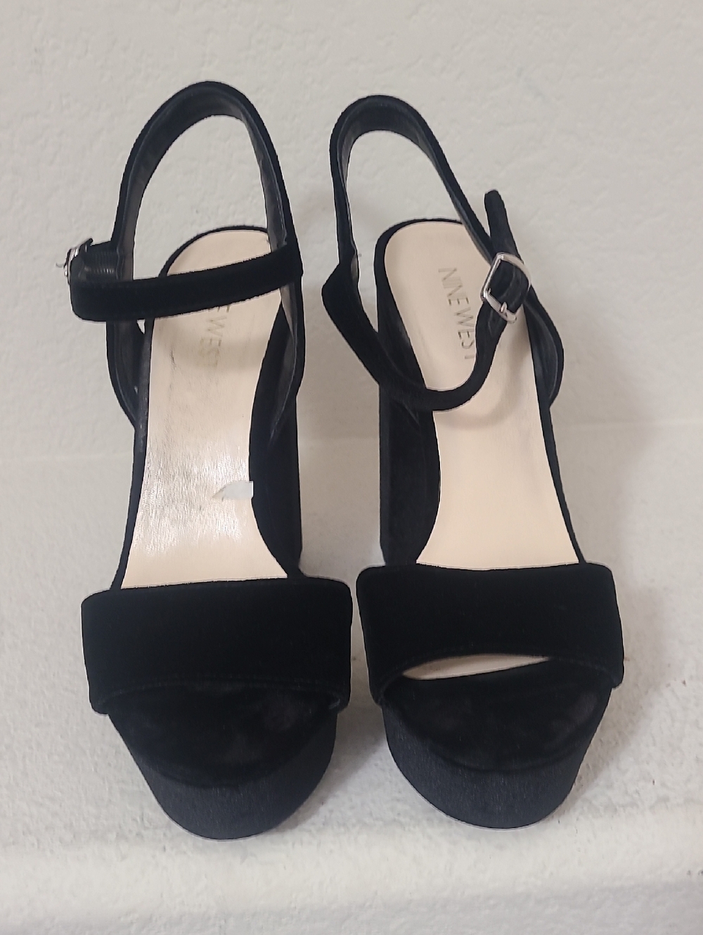 Nine West Black Velvet Ankle-Strap Block Heels